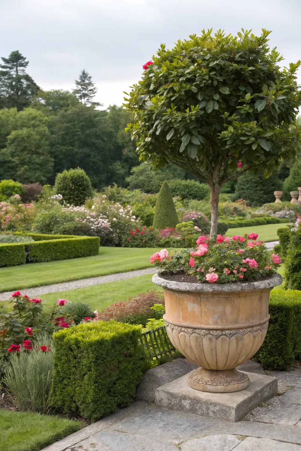 Oversized pots introduce bold statements to any garden environment.