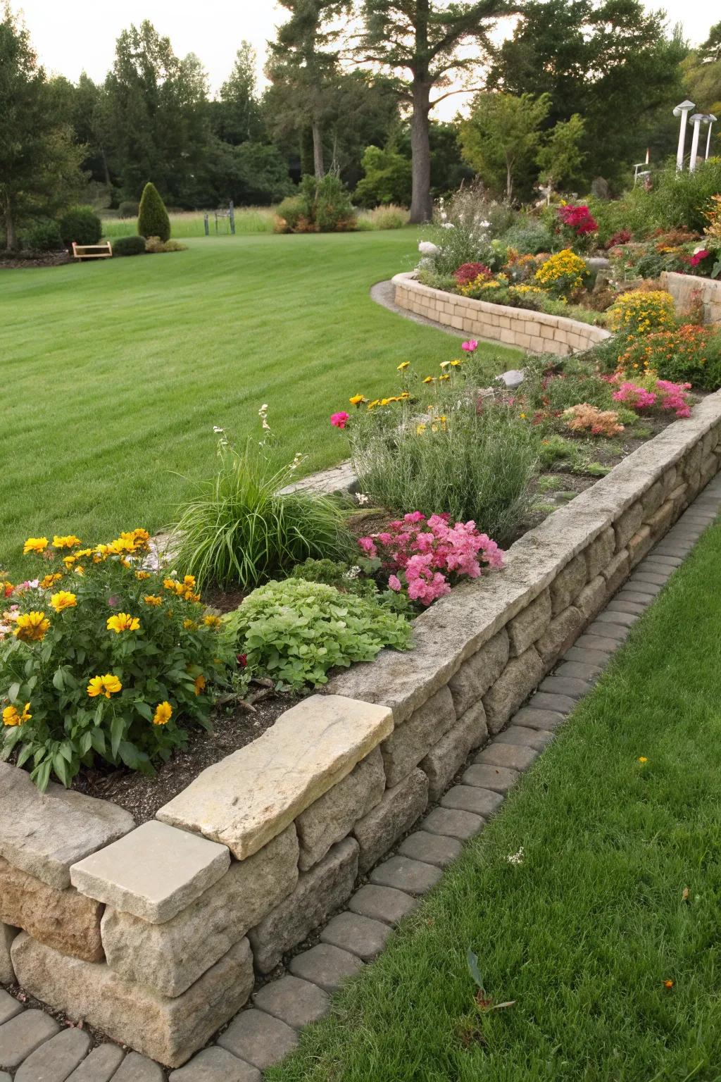 Boulder outlining delivers a polished look to planting beds.