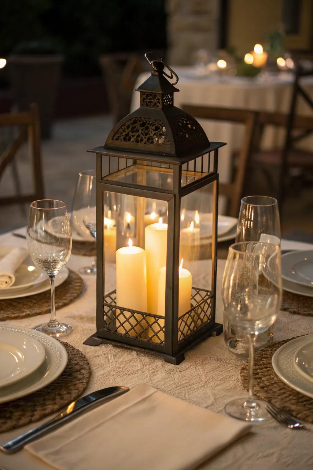 Create an elegant ambiance with candle-lit lanterns.