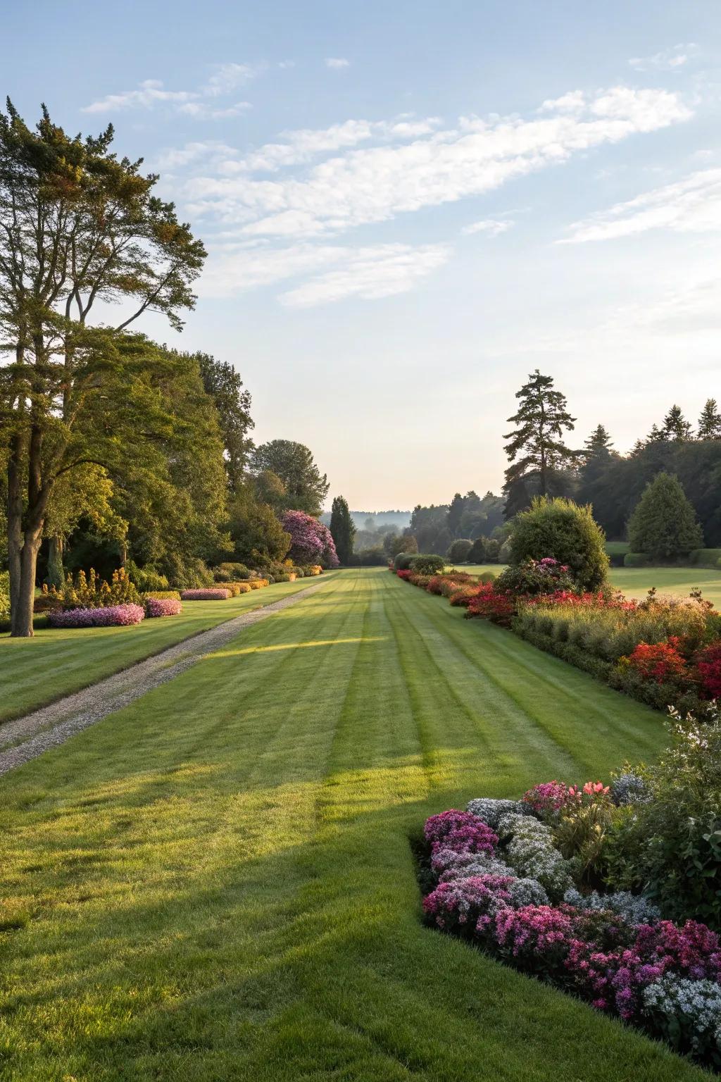 An expansive lawn ideal for relaxing and recreation.