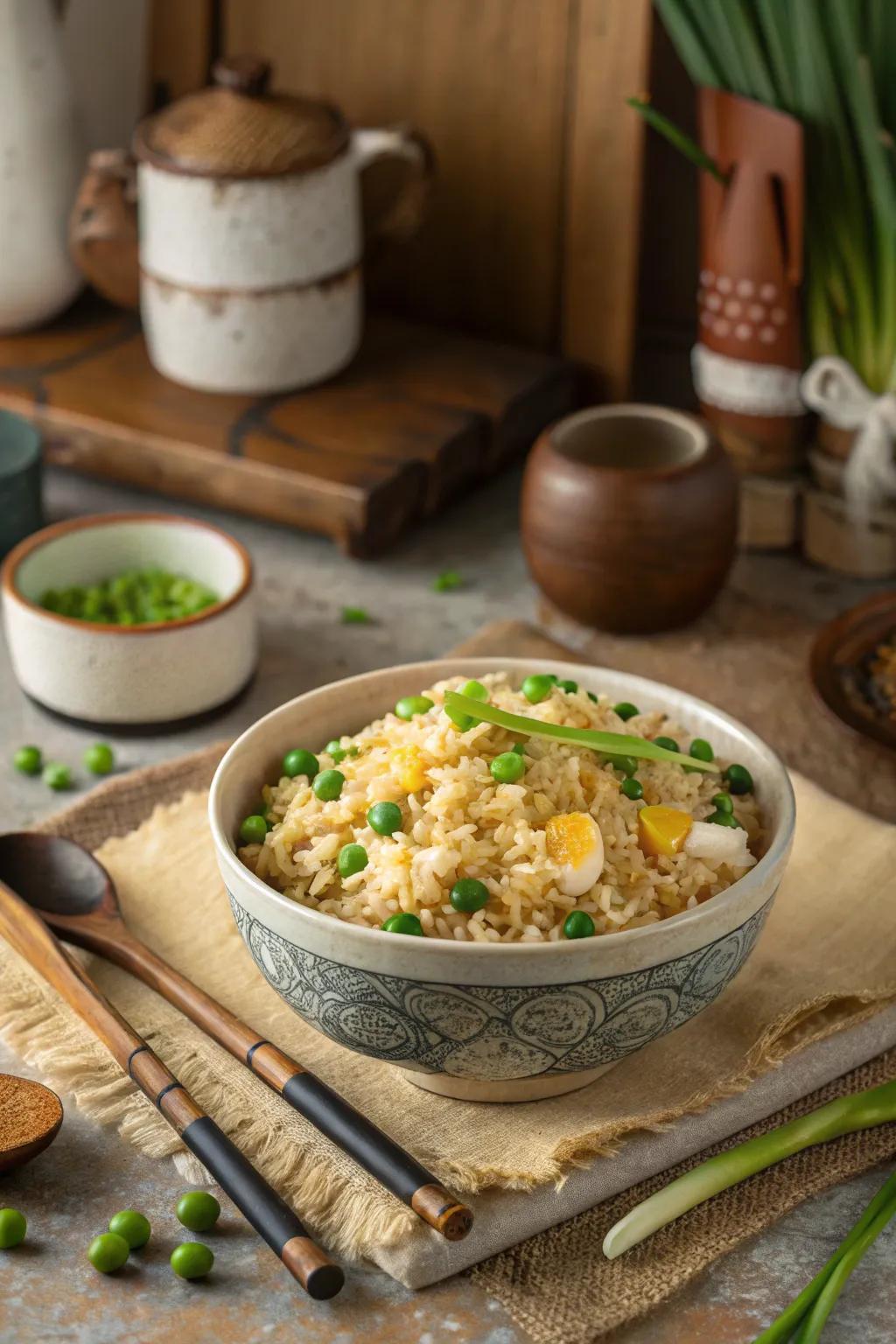 Egg fried rice, a simple yet deeply satisfying meal for late-night enjoyment.