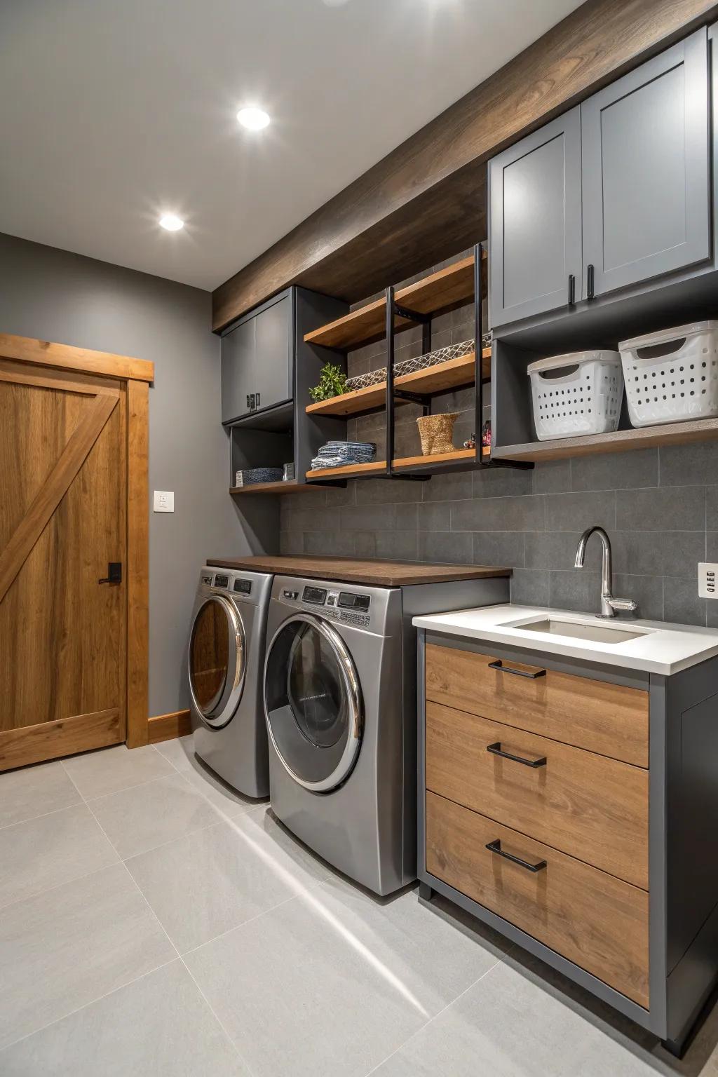Gray provides a sophisticated and practical backdrop for laundry rooms.