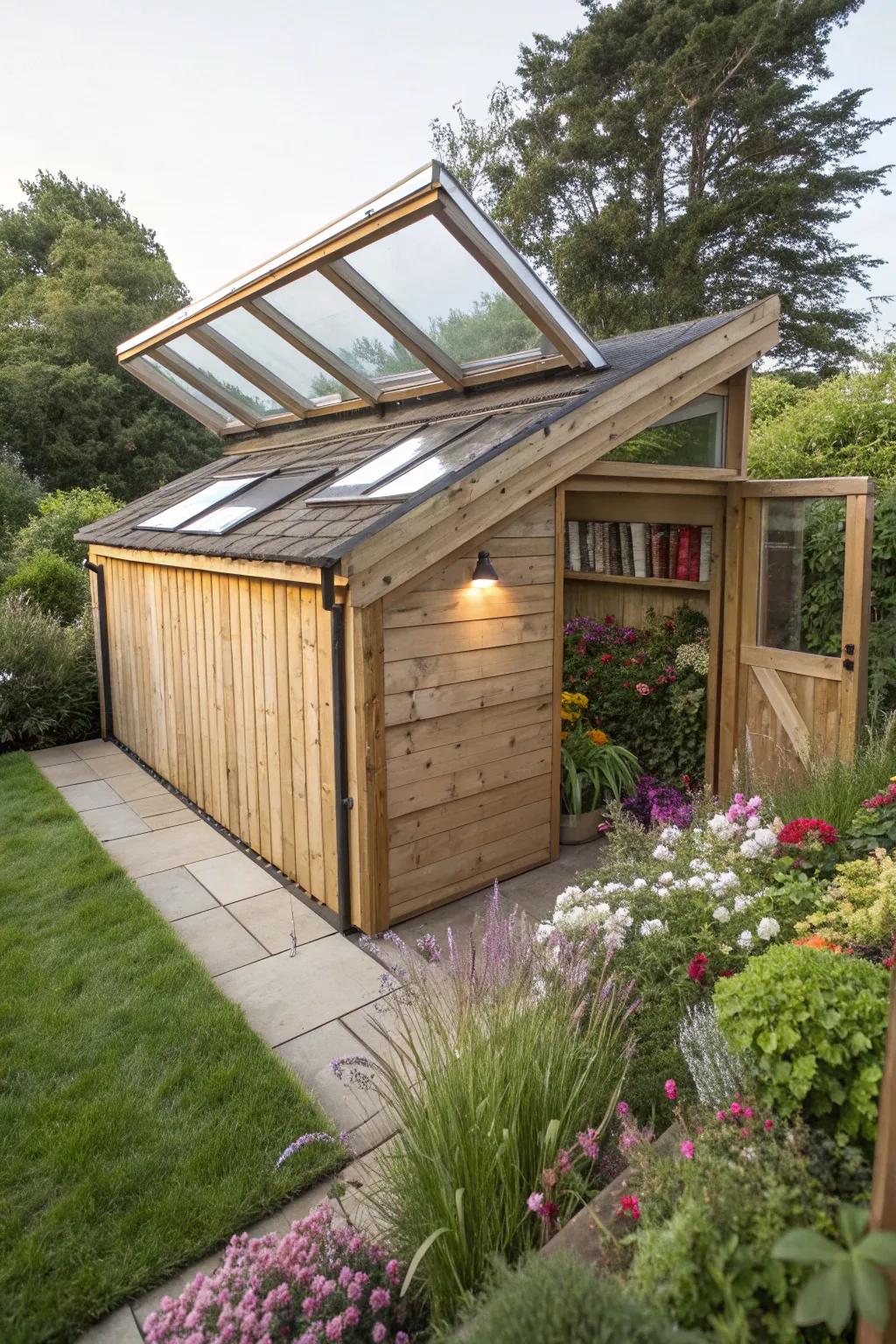 A lean-to outbuilding equipped with overhead windows for an ethereal ambiance.