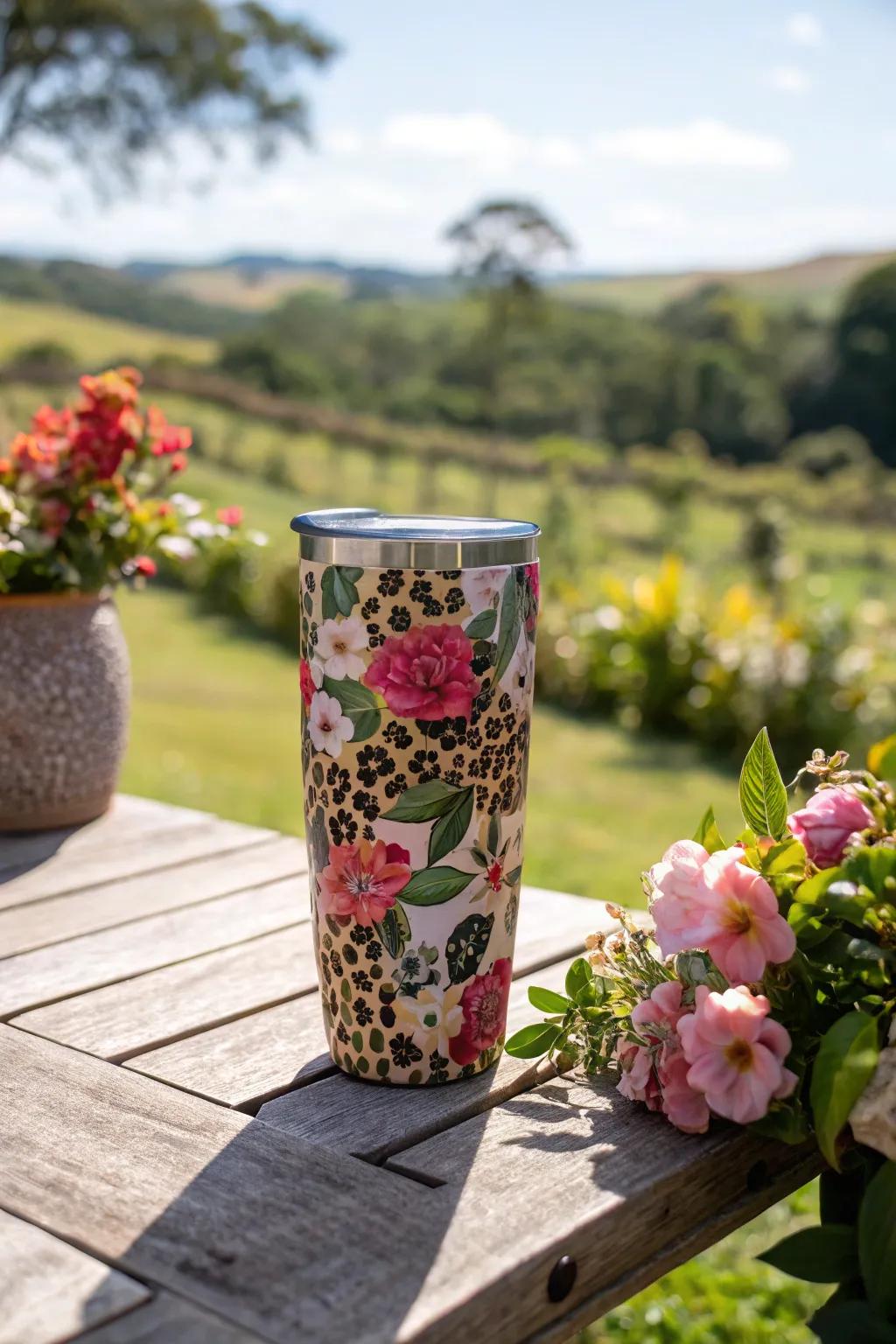 Animal spots encounter botanical grace in this breathtaking tumbler aesthetic.