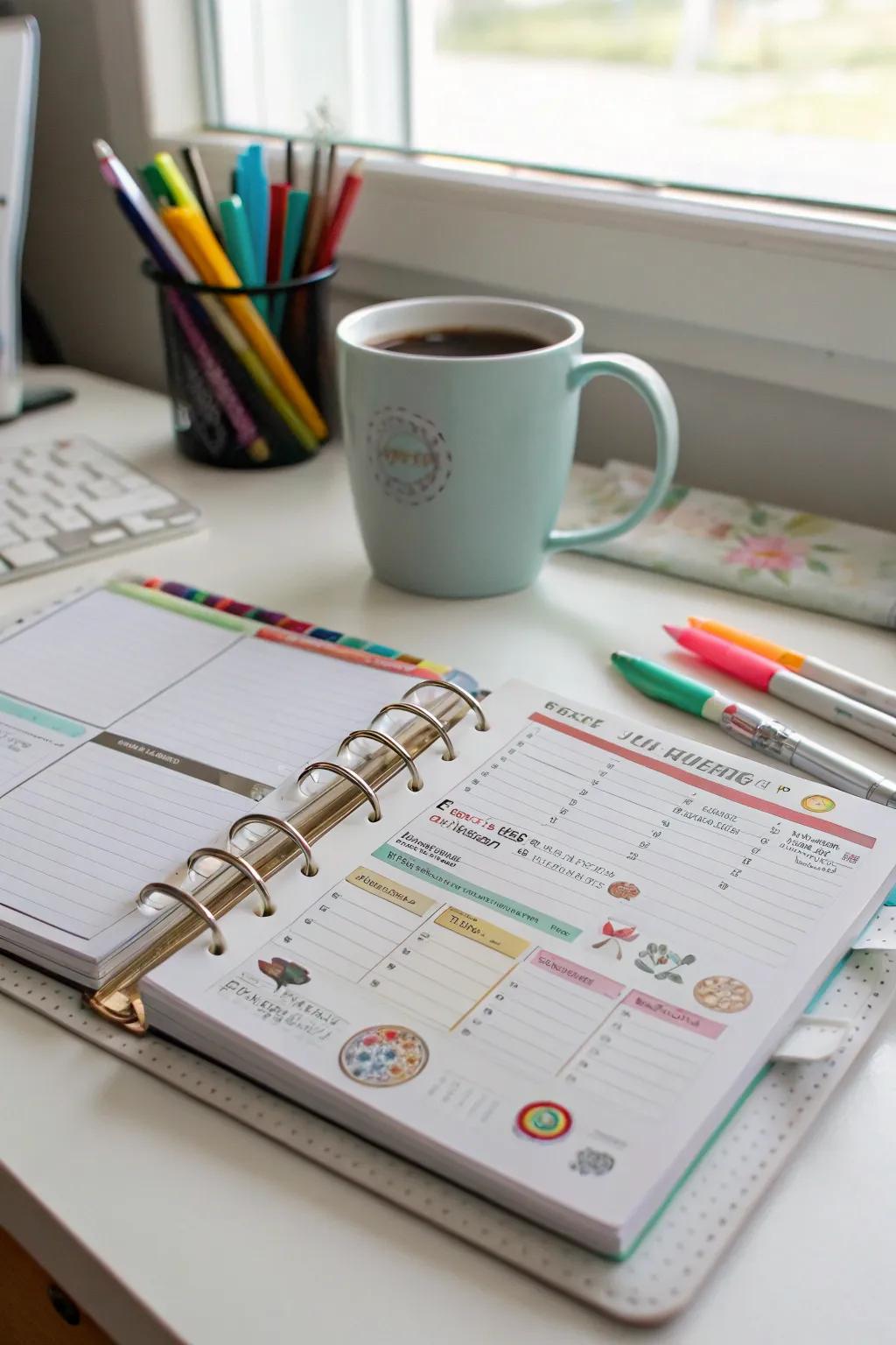 A weekly schedule helps you monitor daily and weekly tasks.
