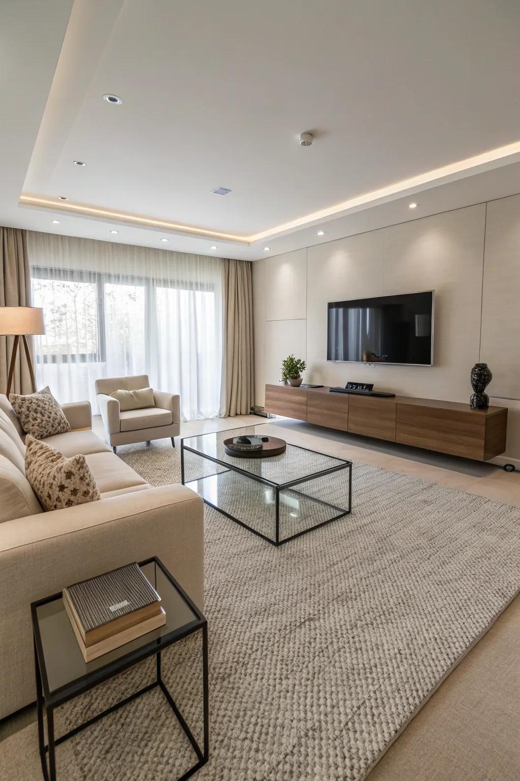 Contemporary minimalism is emphasized through uncluttered designs and subtle patterns.