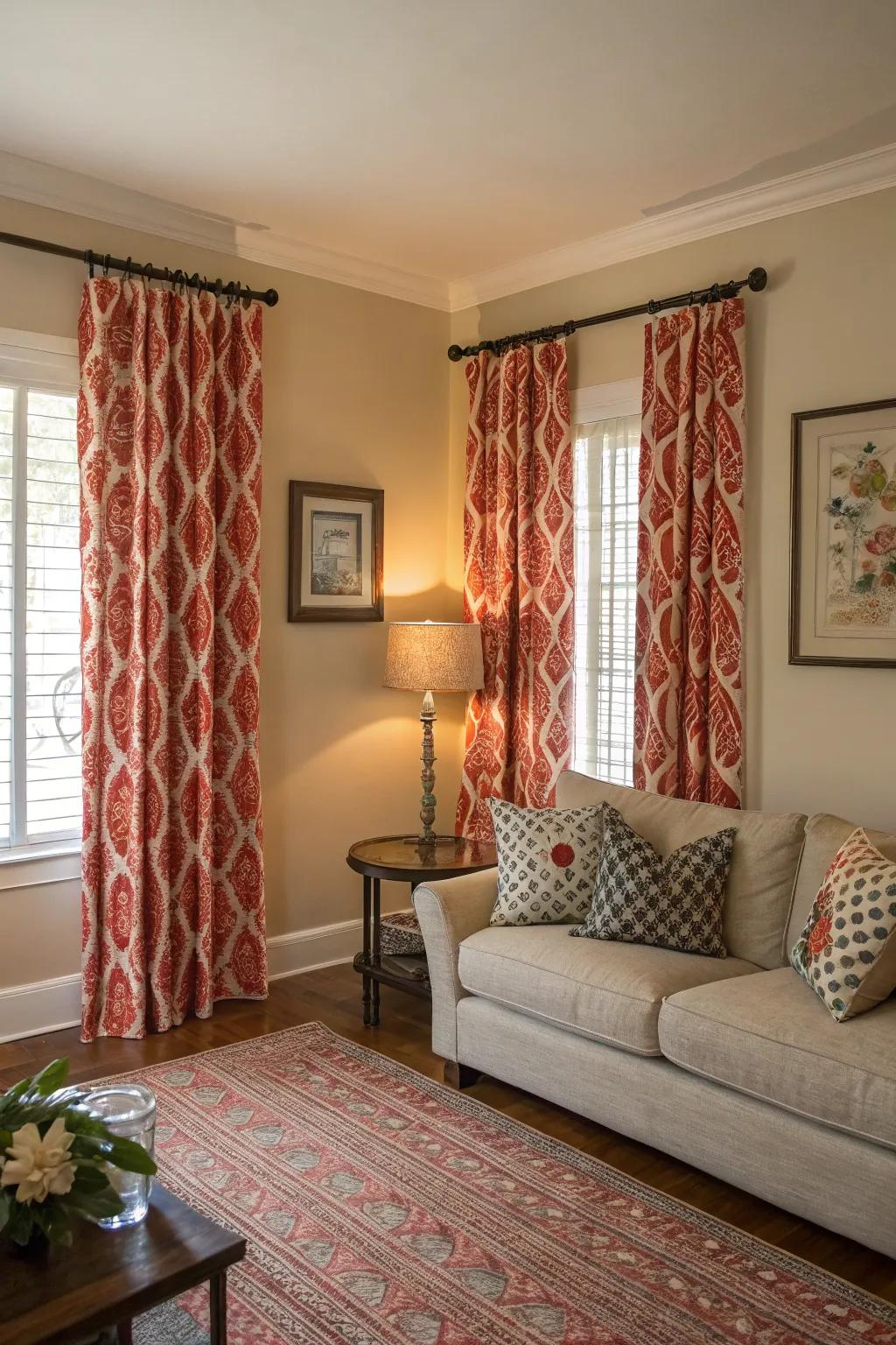 Bold patterns can make your curtains the focal point of the room.