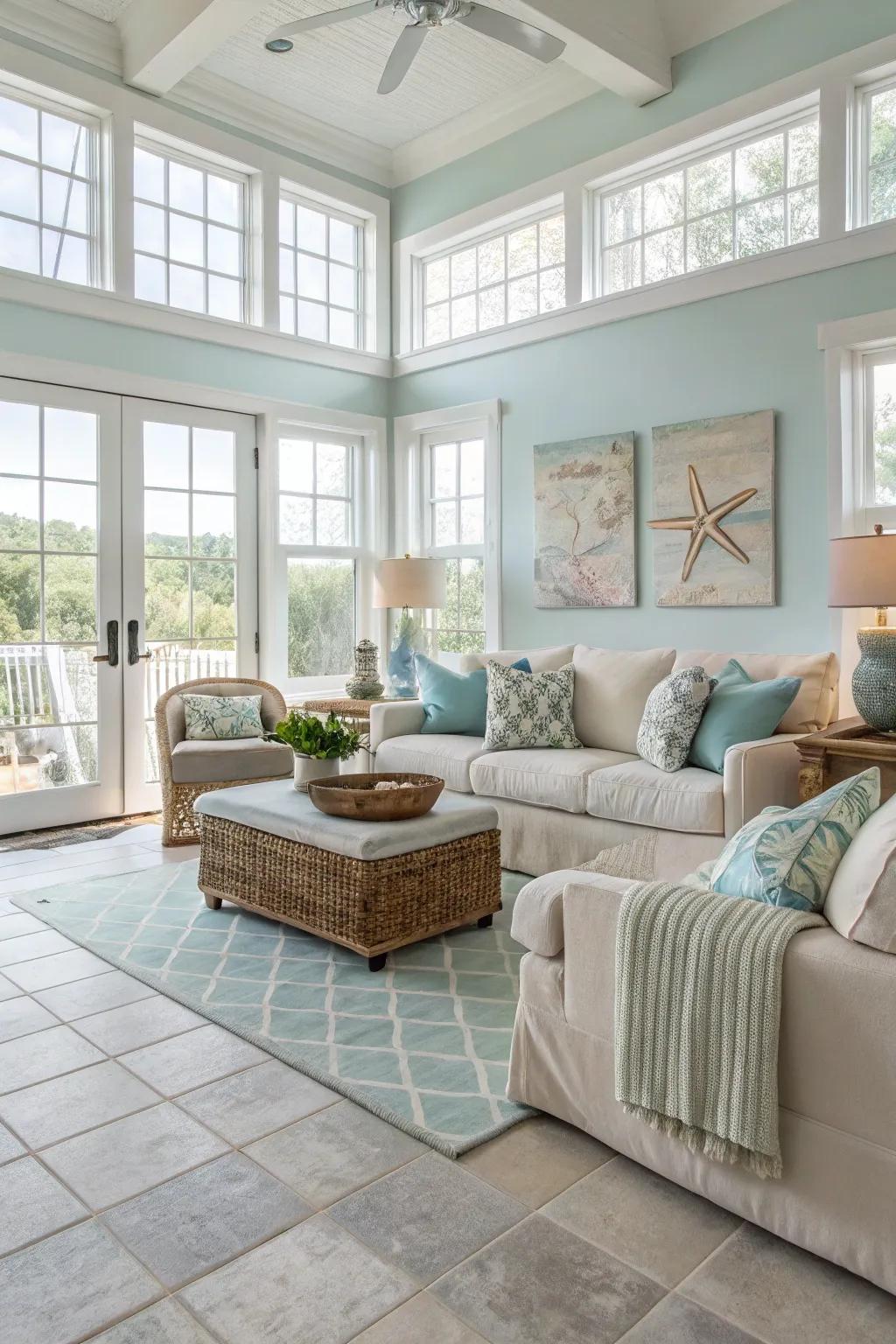 Ceramic tiles provide a cool, sturdy choice for sophisticated living room designs.