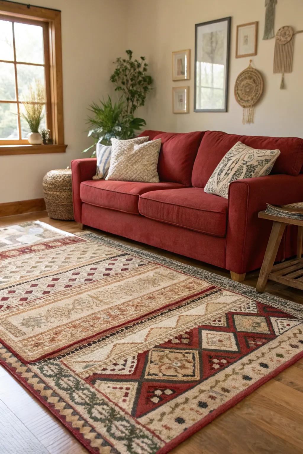 Overlapping rugs offer a luxurious base for your living area, improving comfort and design.