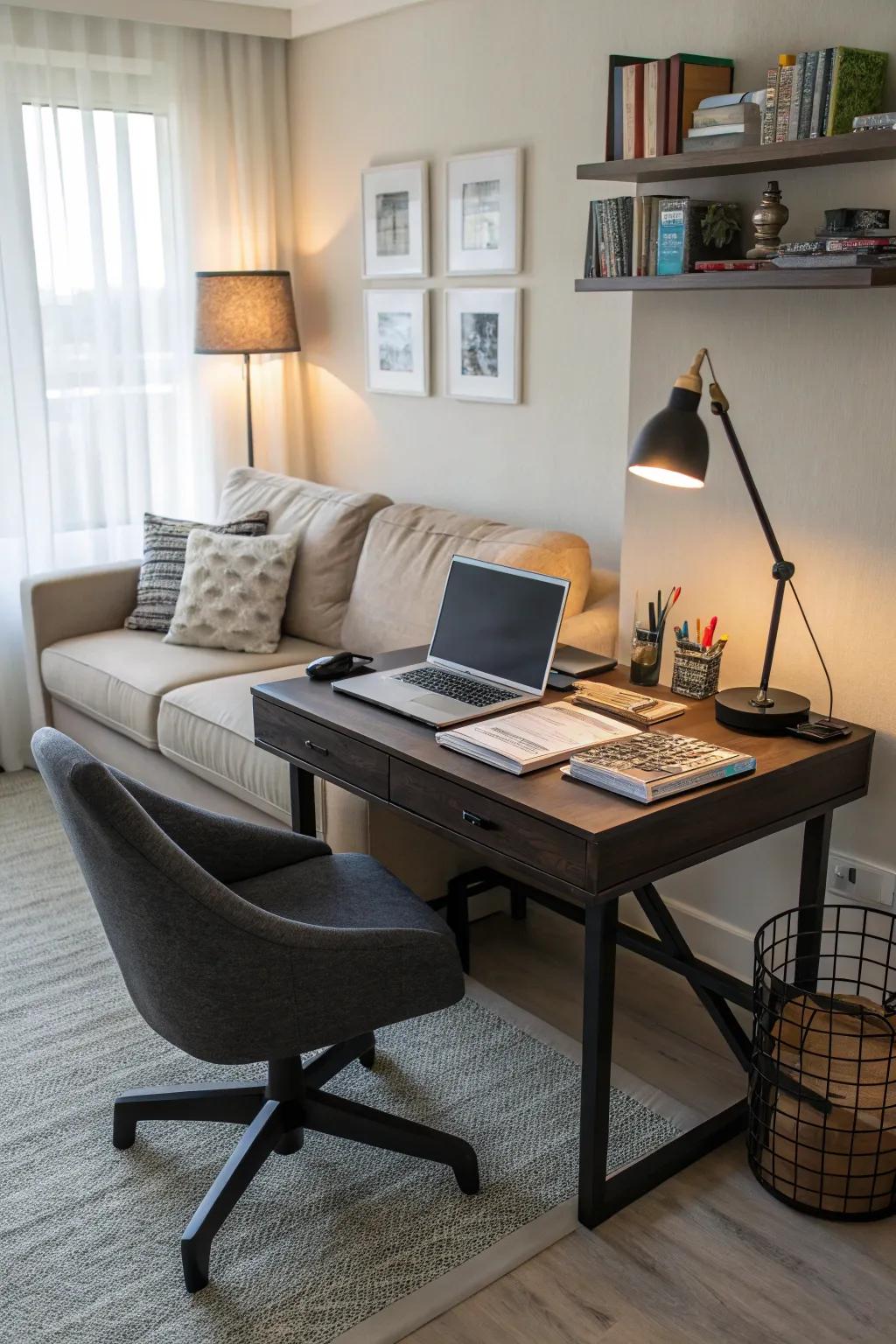 A smart design that uses the space behind the sofa.