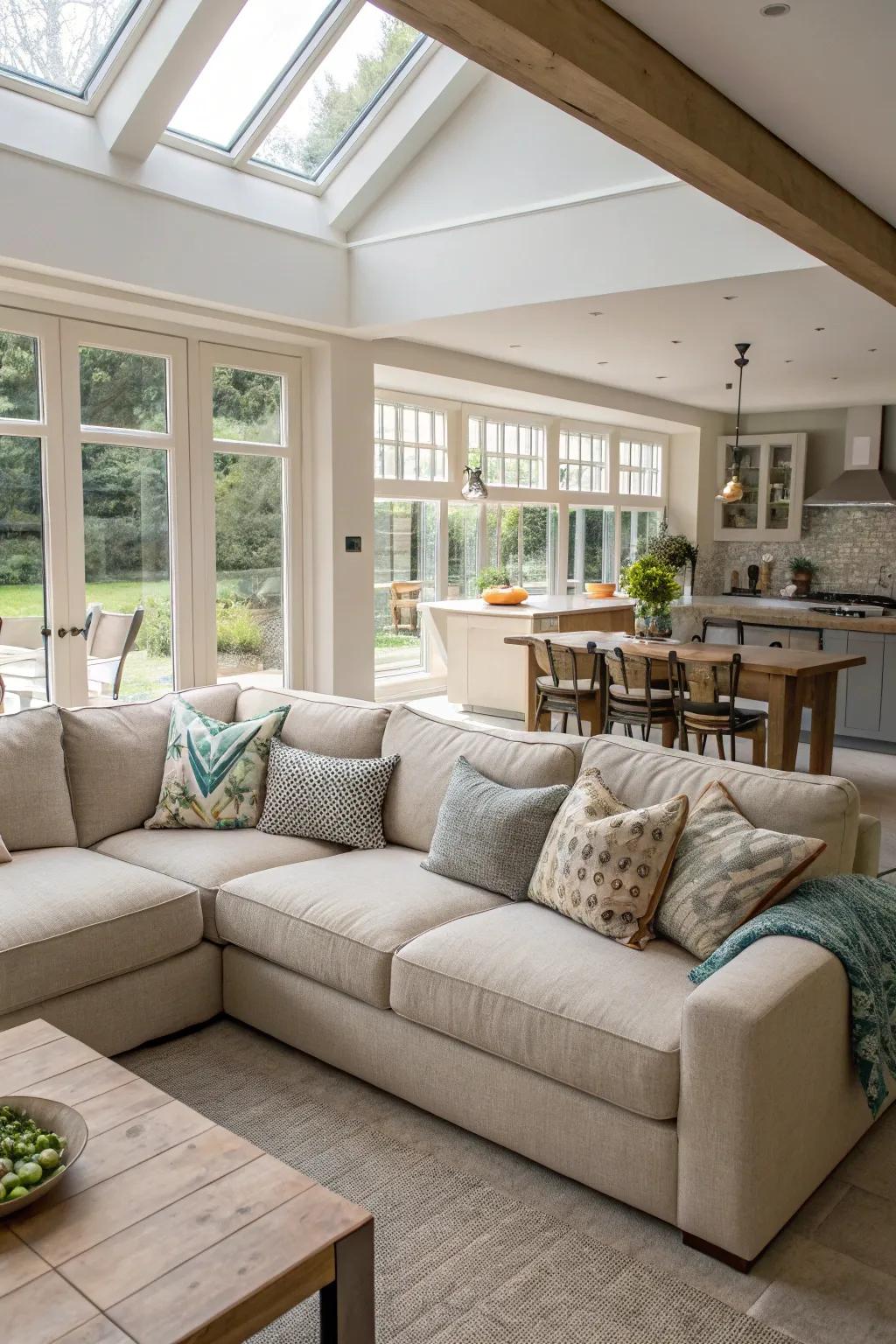 Define distinct zones in an open-plan living room.