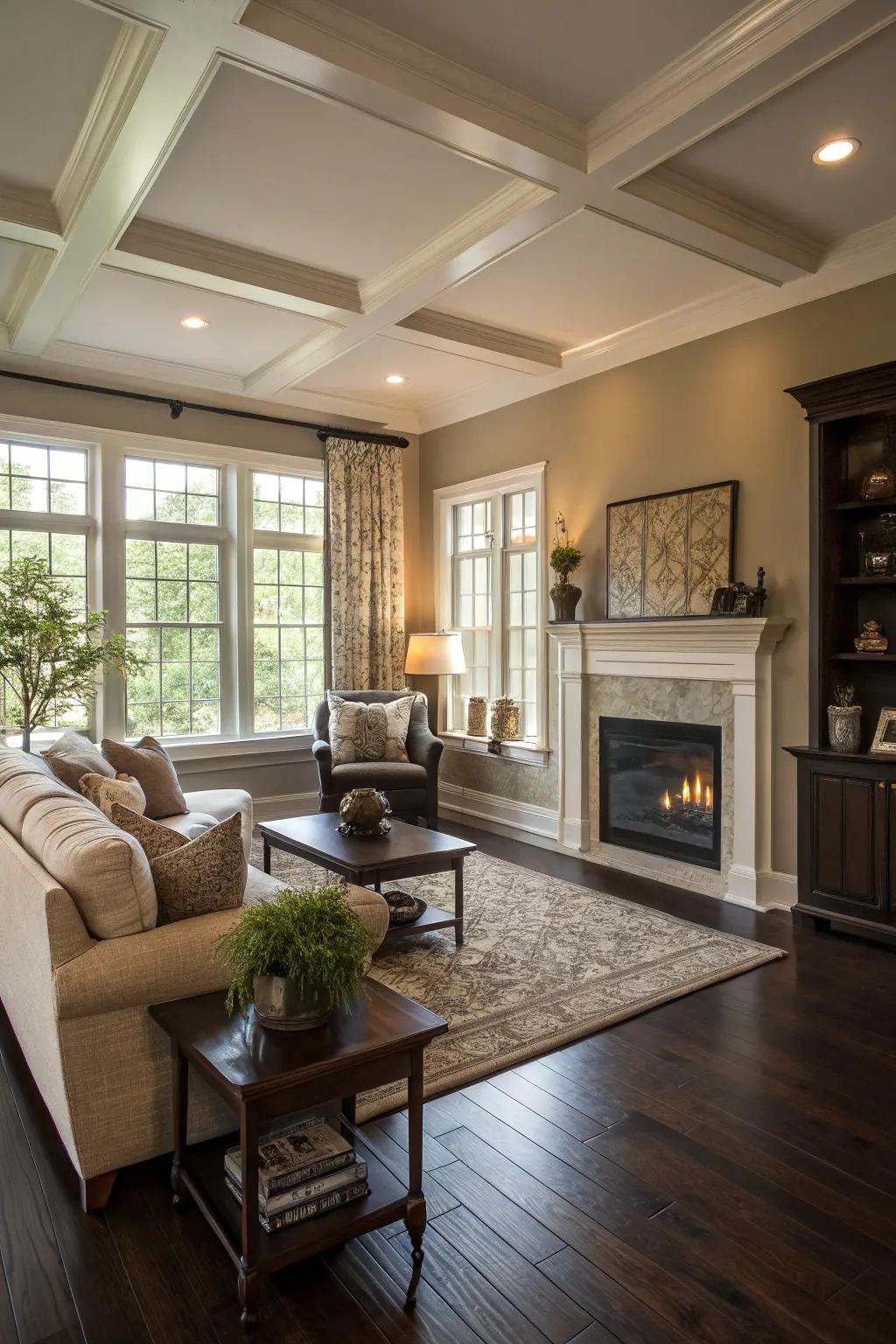 Neutral colors provide a serene backdrop for dark wood floors.