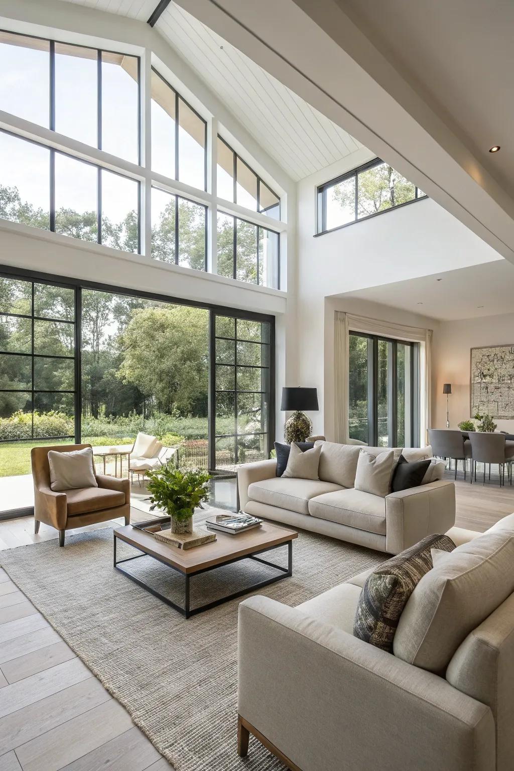 Furnishing arrangement defines areas without blockades.
