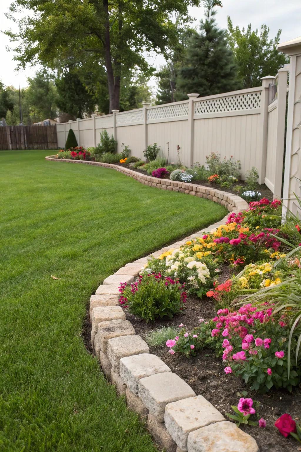 Crisply defined stone edging that contributes to an orderly and visually appealing garden design.