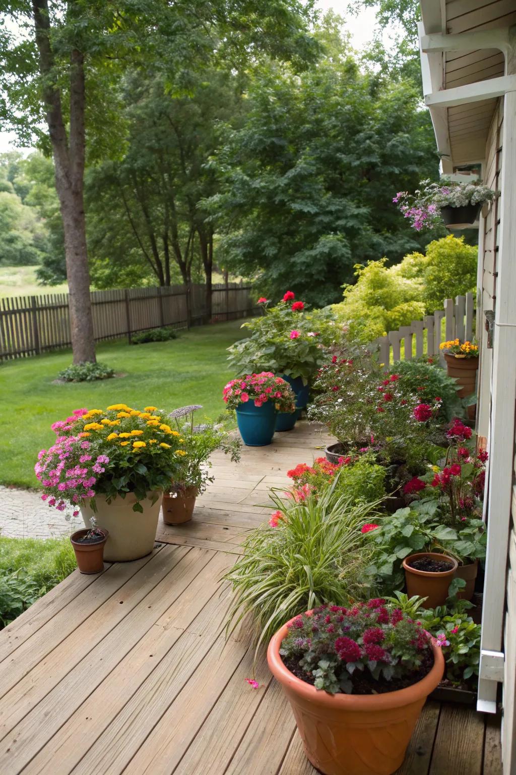 Potted gardens offer flexible, easy-care greenery.