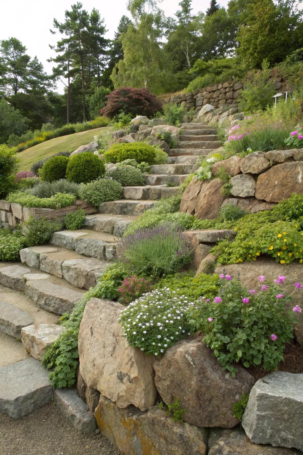 Graded stone layouts that introduce richness and captivation.