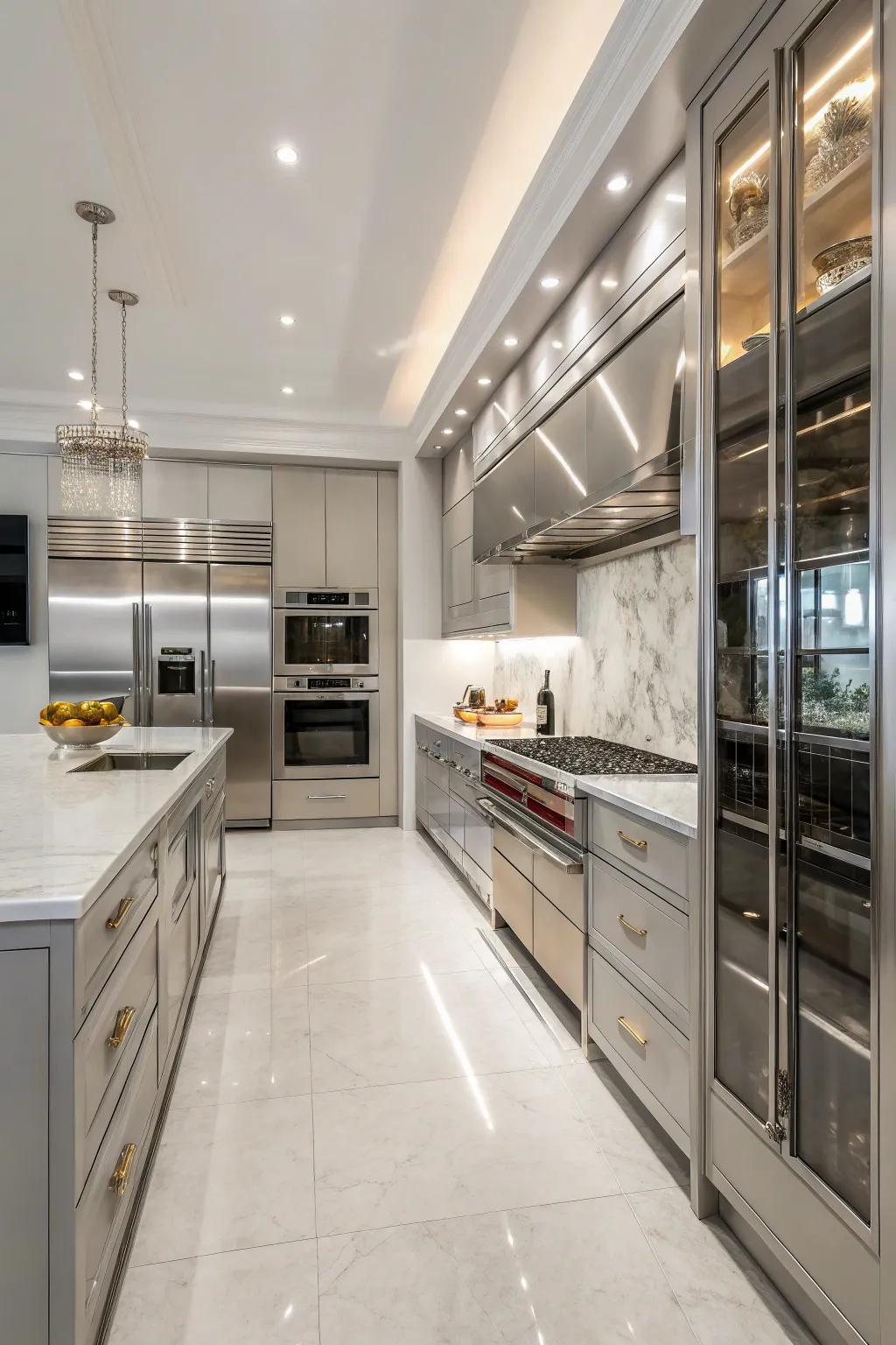 Steel appliances blend seamlessly in this kitchen.