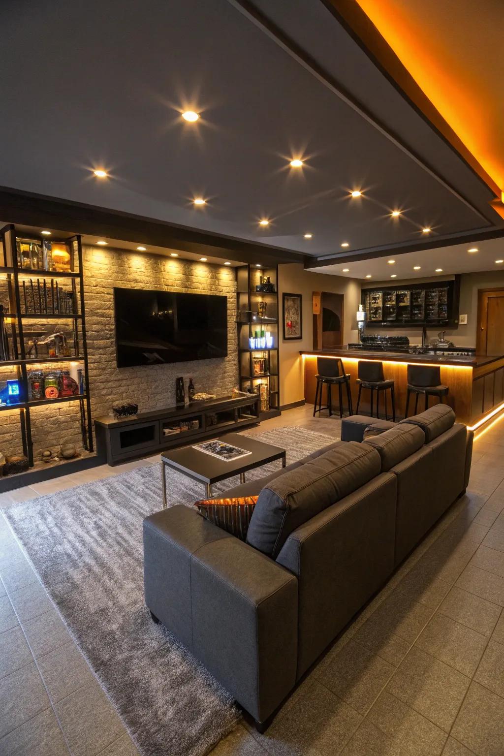 Lighting alters the mood of your man cave.