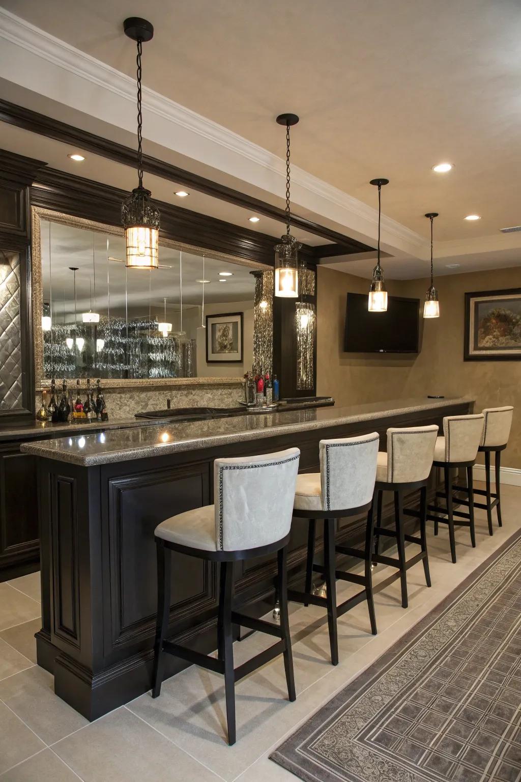 A custom bar spot adds a social hub to the man cave.