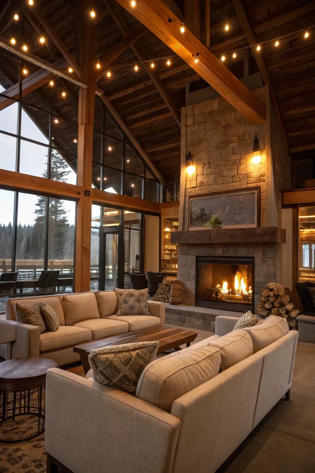 Unwind and de-stress in a relaxation alcove, complete with a warming fireplace.