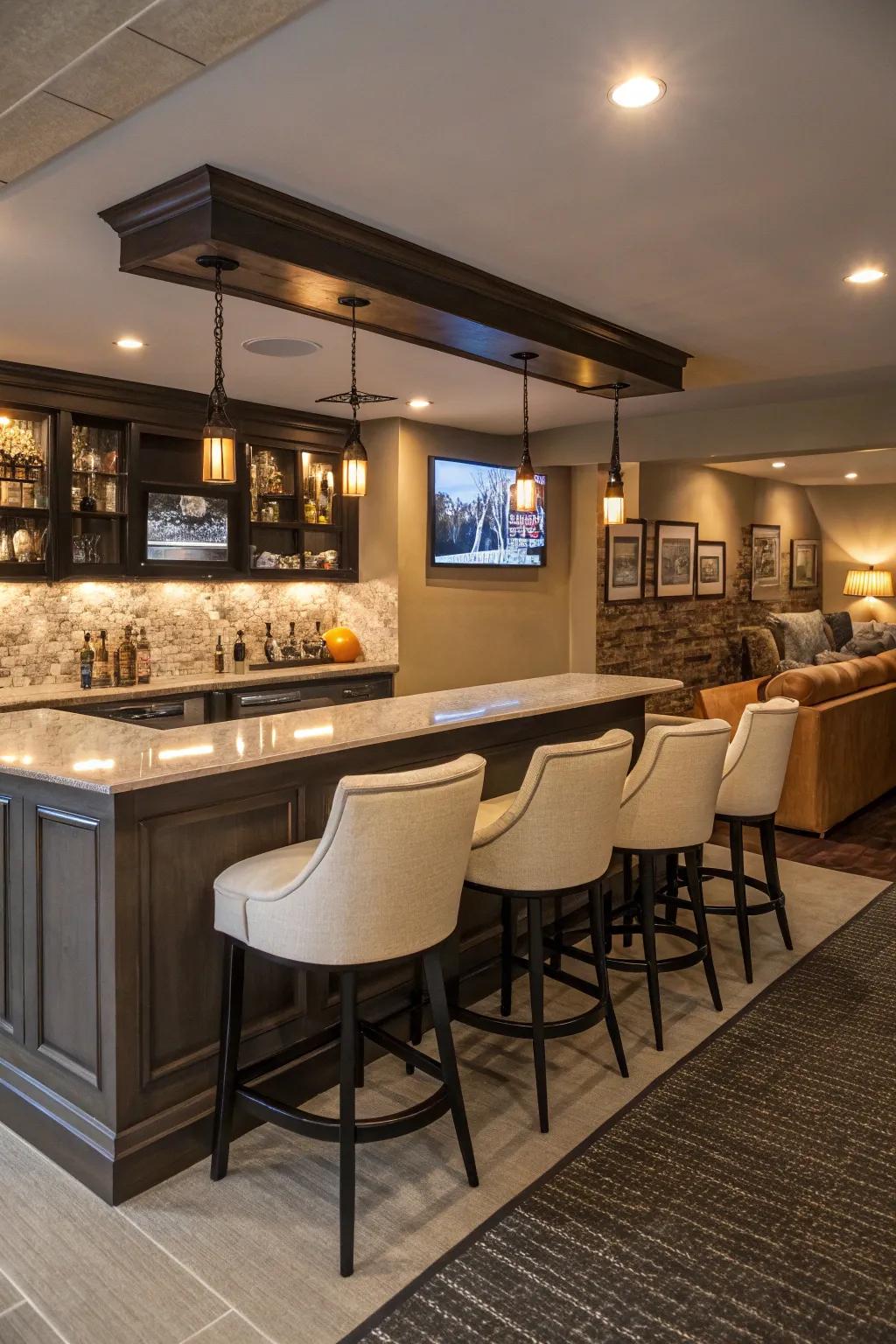 A stylish bar space perfect for entertaining in a man cave.