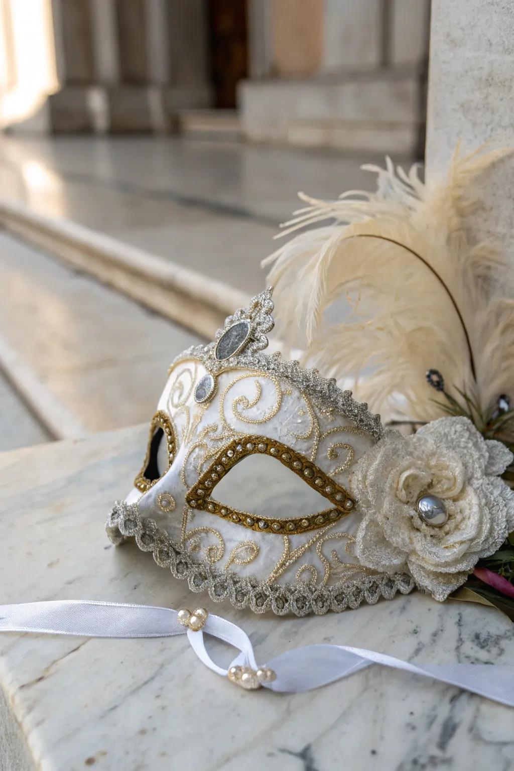 Lace and metallics evoke a sumptuous carnival atmosphere.