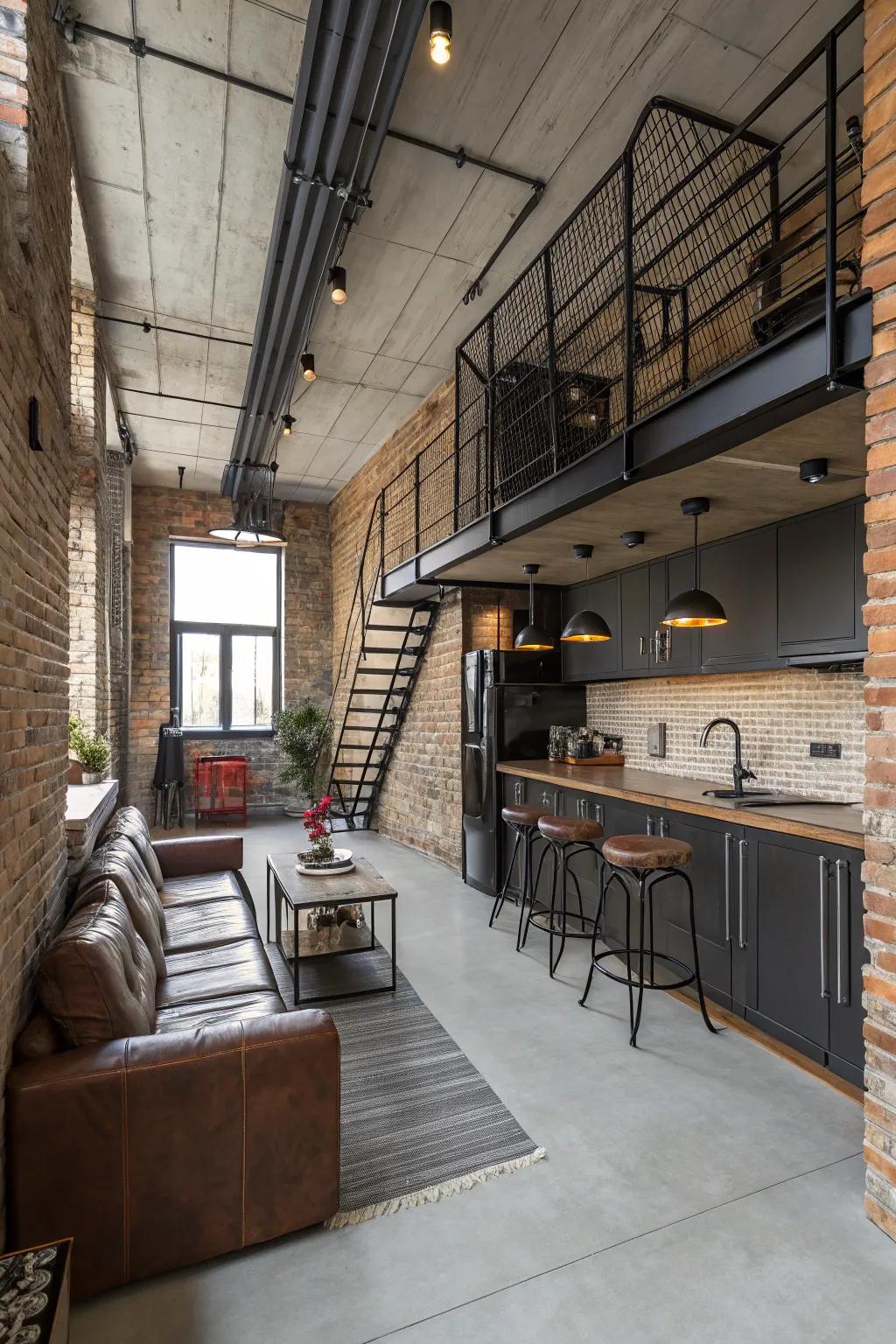Modern urban touch with industrial elements.