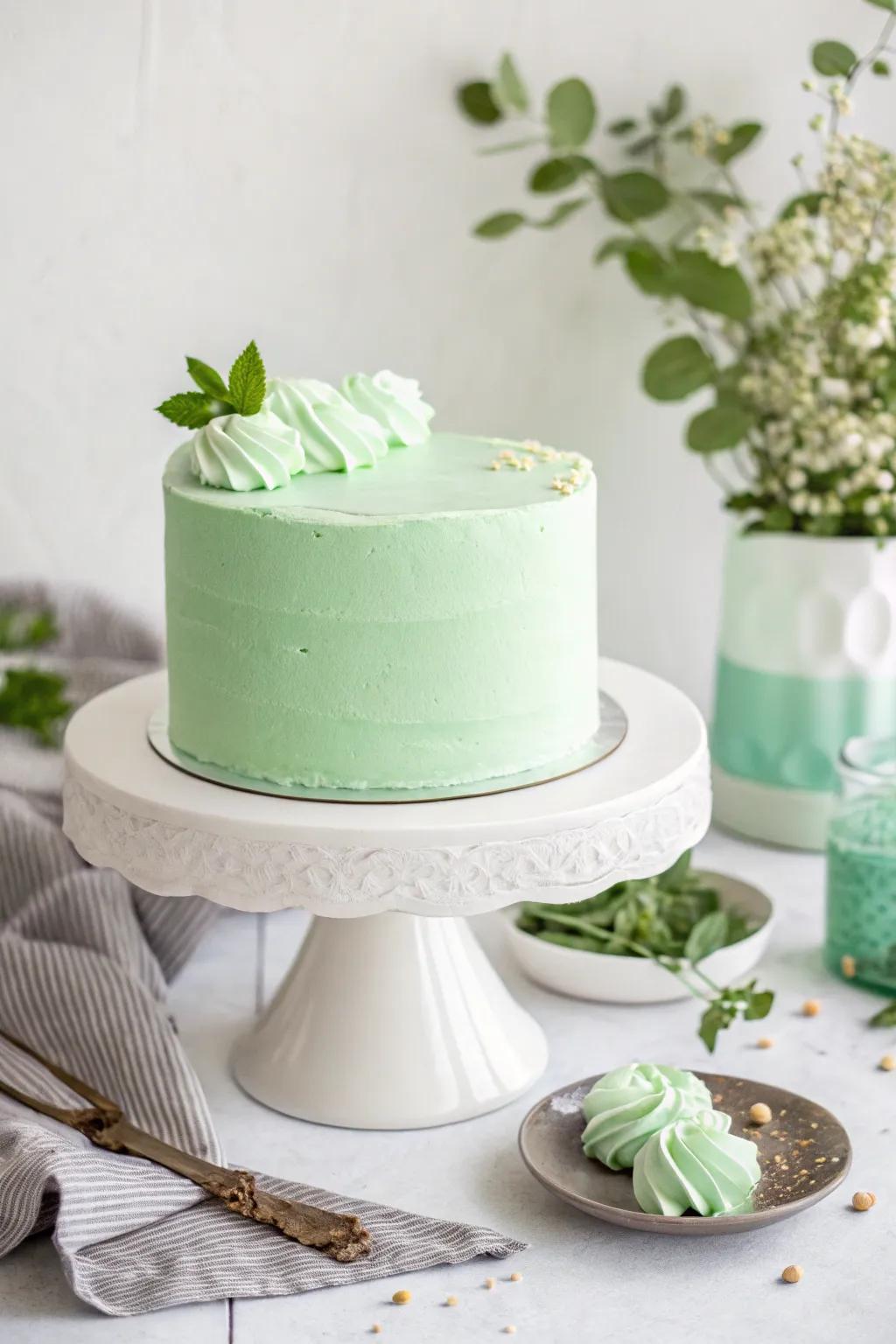 A minimalist lime dessert with a sleek buttercream surface.