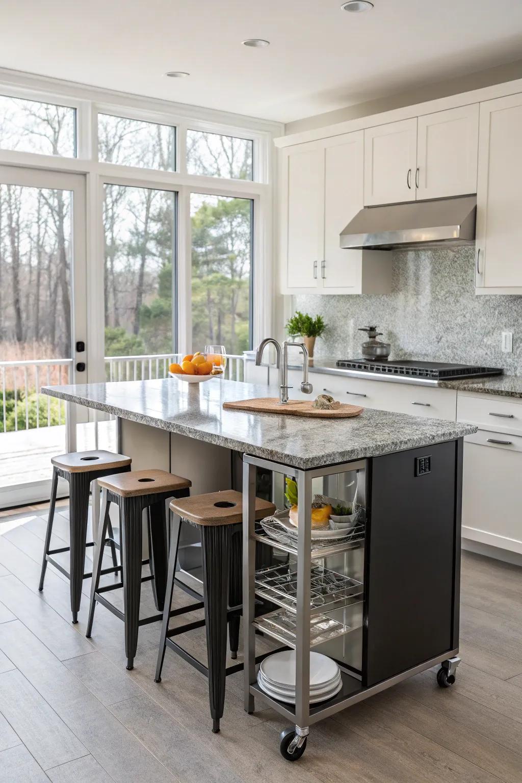 Enjoy casual meals at a portable breakfast counter.