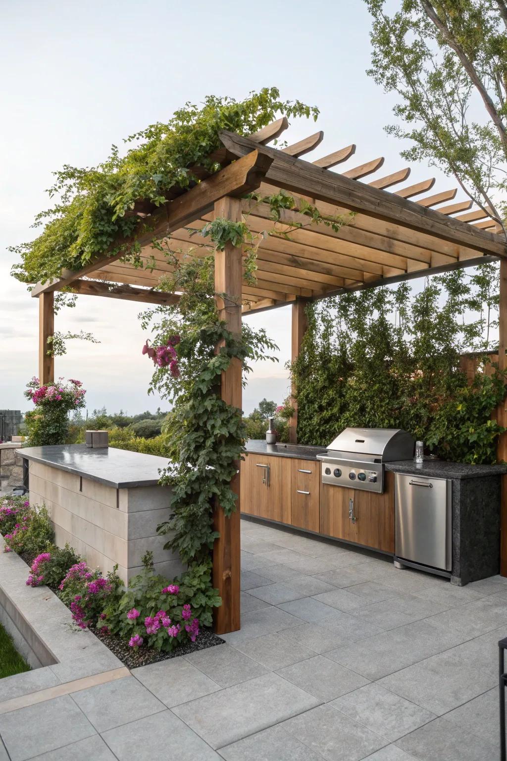 A pergola incorporates allure and shade to your BBQ space.