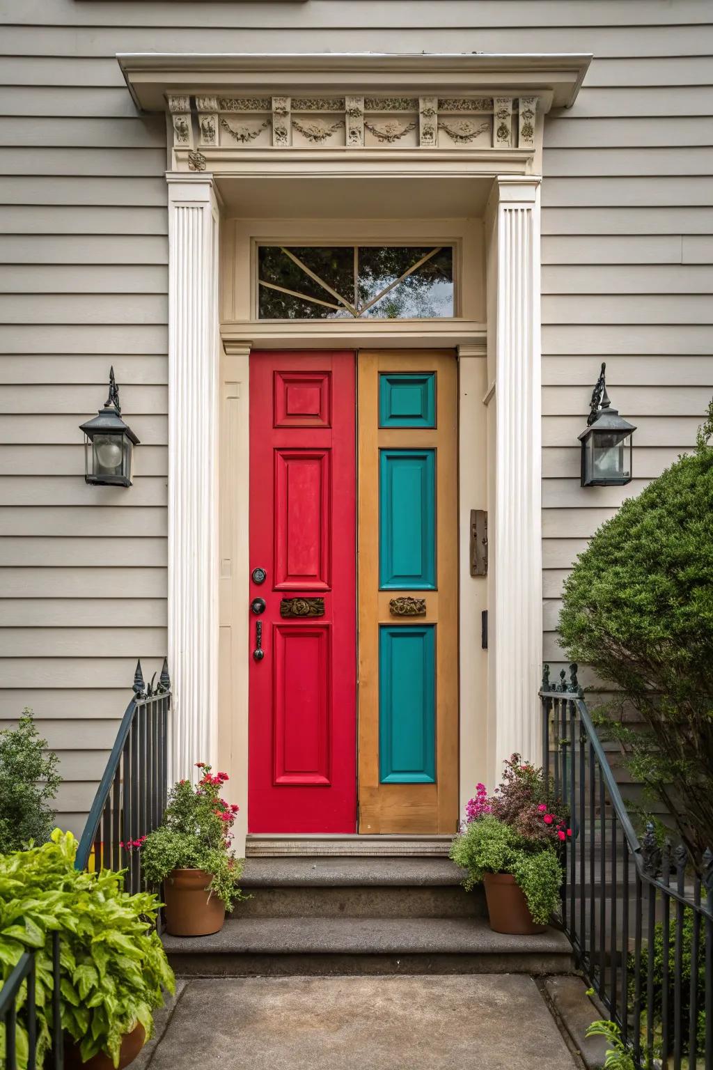Create a striking entrance using differing entryway hues.