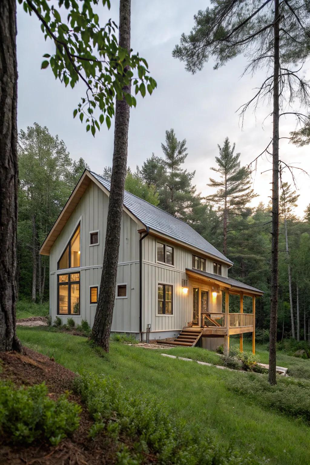 Pale grey and redwood timber offer a warm, countryside appeal.