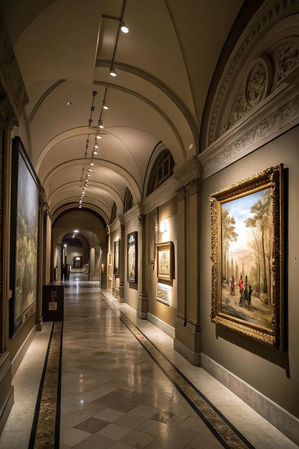 Directional lighting turns your hallway into a personal gallery.