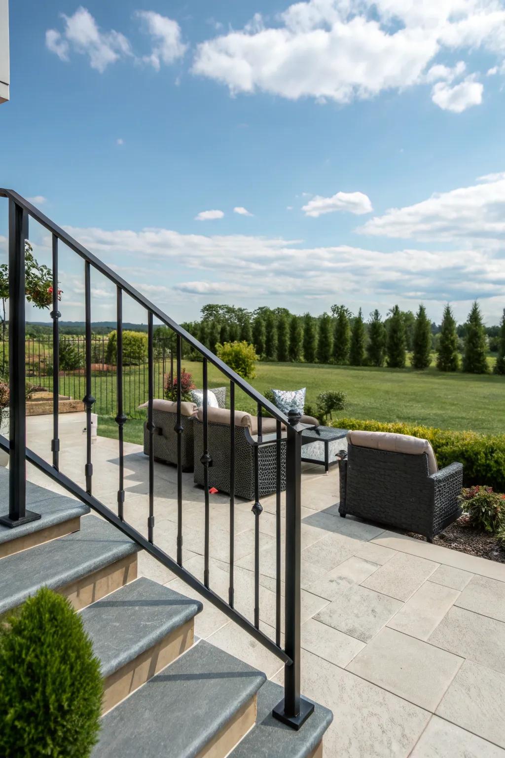 Broaden your aesthetic appeal by utilizing iron railings in outdoor settings.