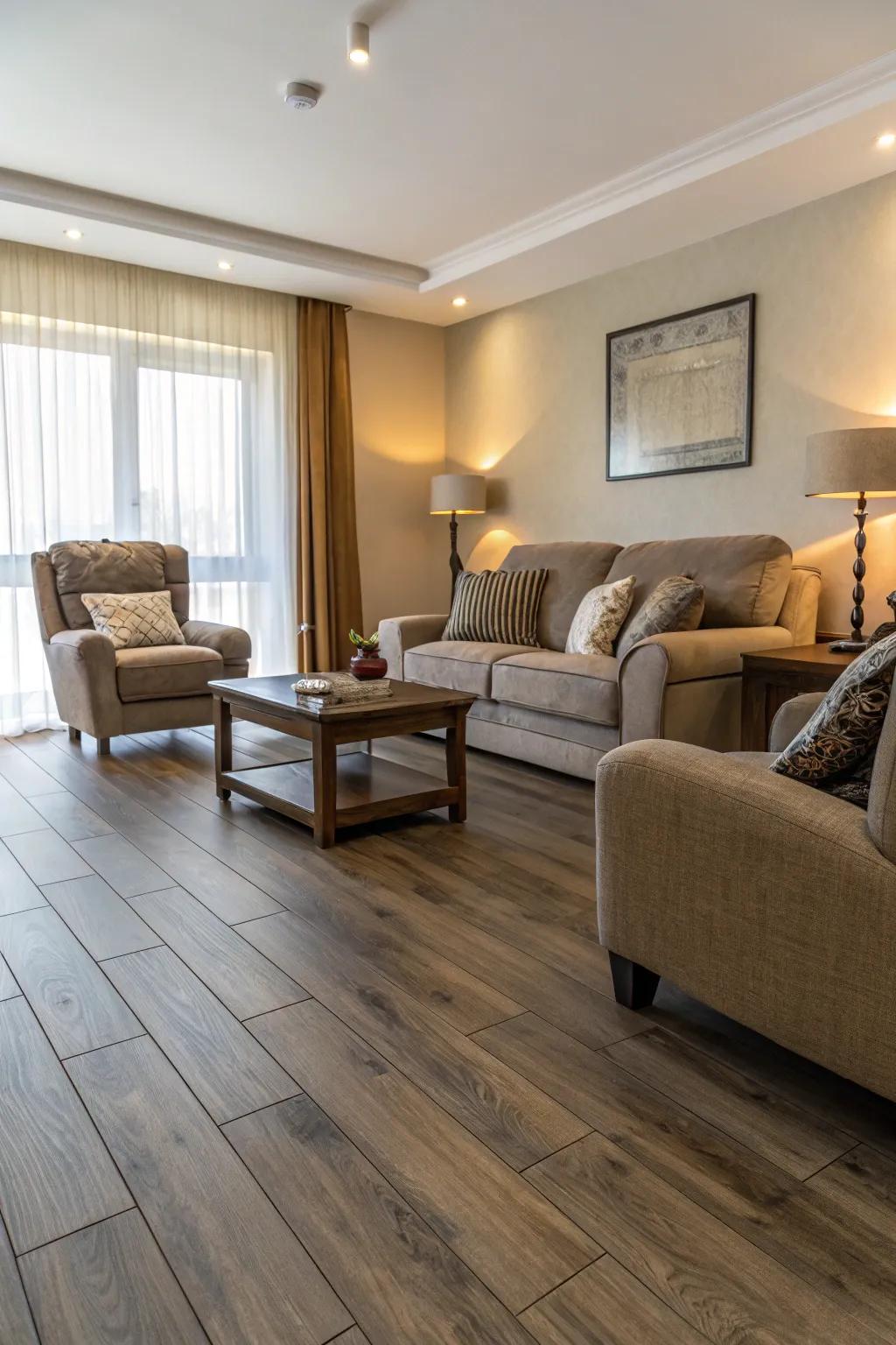 Economical yet aesthetically pleasing laminate flooring choice.