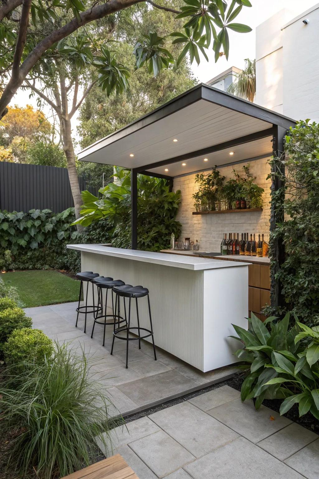 A minimalist bar design suited for small outdoor spaces.