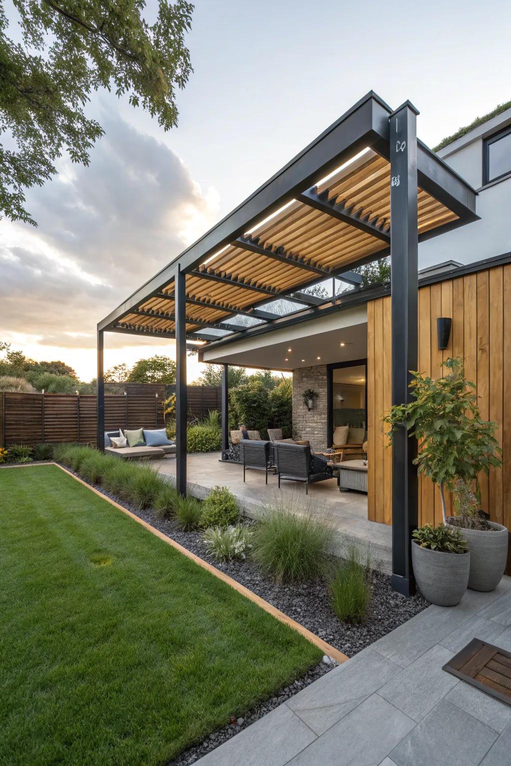 Combine materials for a standout arbor design.