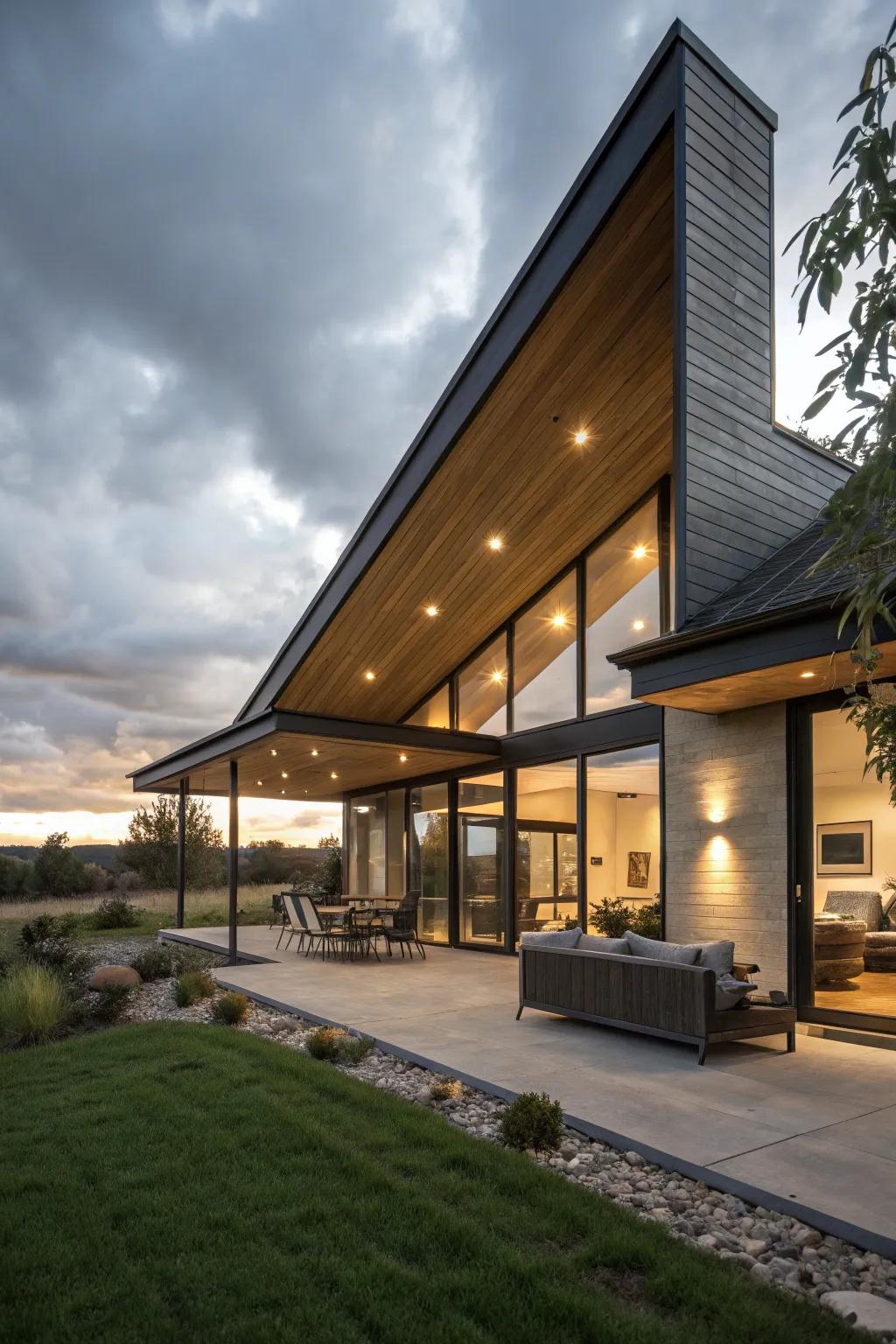 Roof overhangs incorporate drama and utility to contemporary homes.