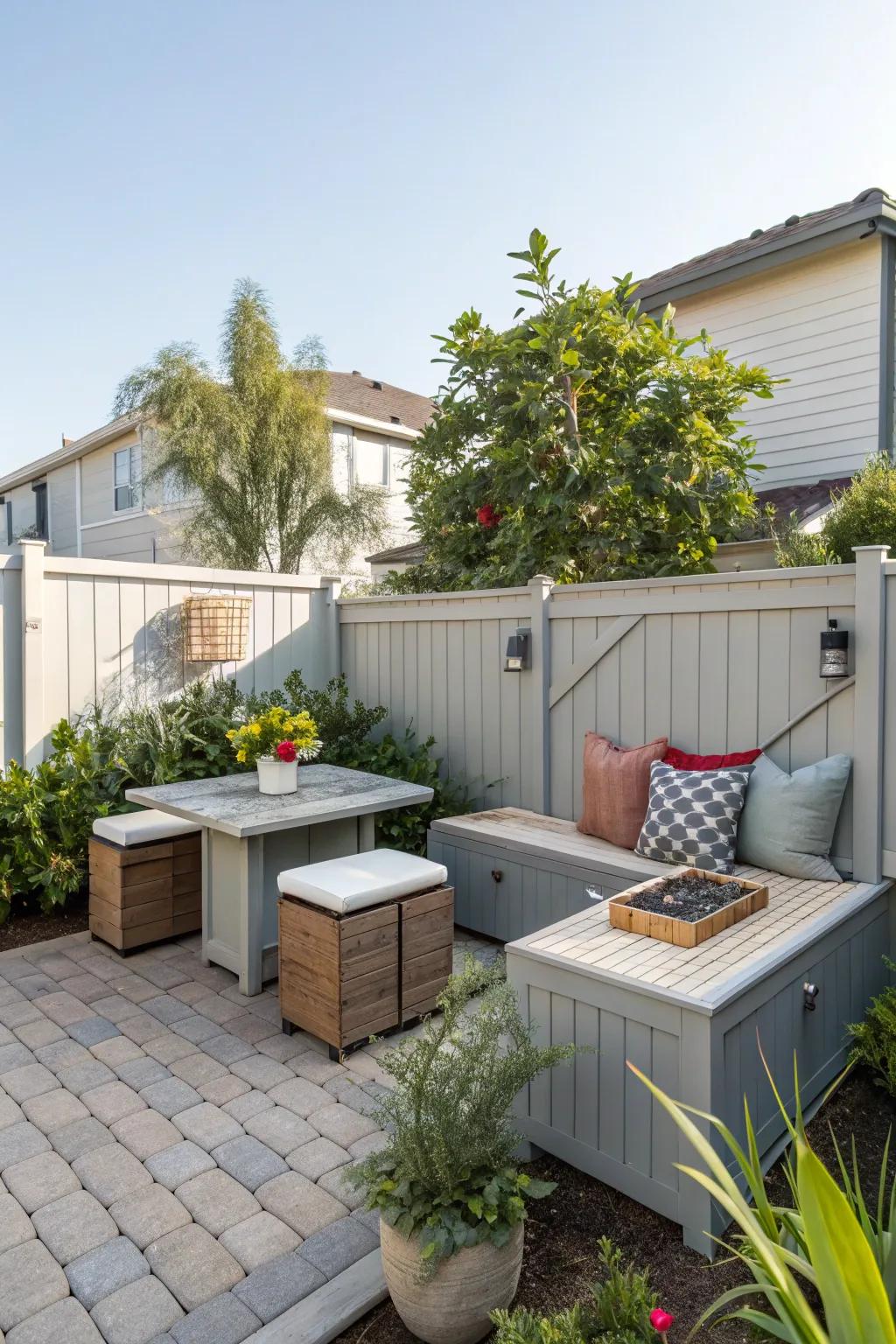 Multi-purpose furniture helps keep your backyard uncluttered.