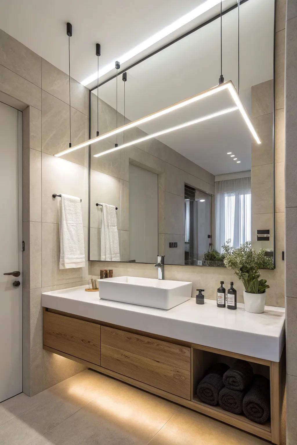 Simple linear illumination imparting a modern feel.