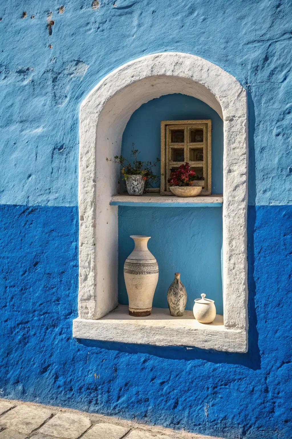 A wall niche painted in a contrasting teal, crafting a captivating focal point.
