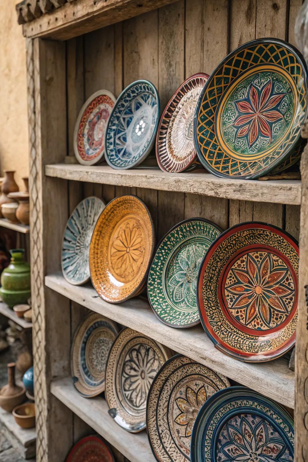 Ornate Moroccan plates adding sophistication to any room.