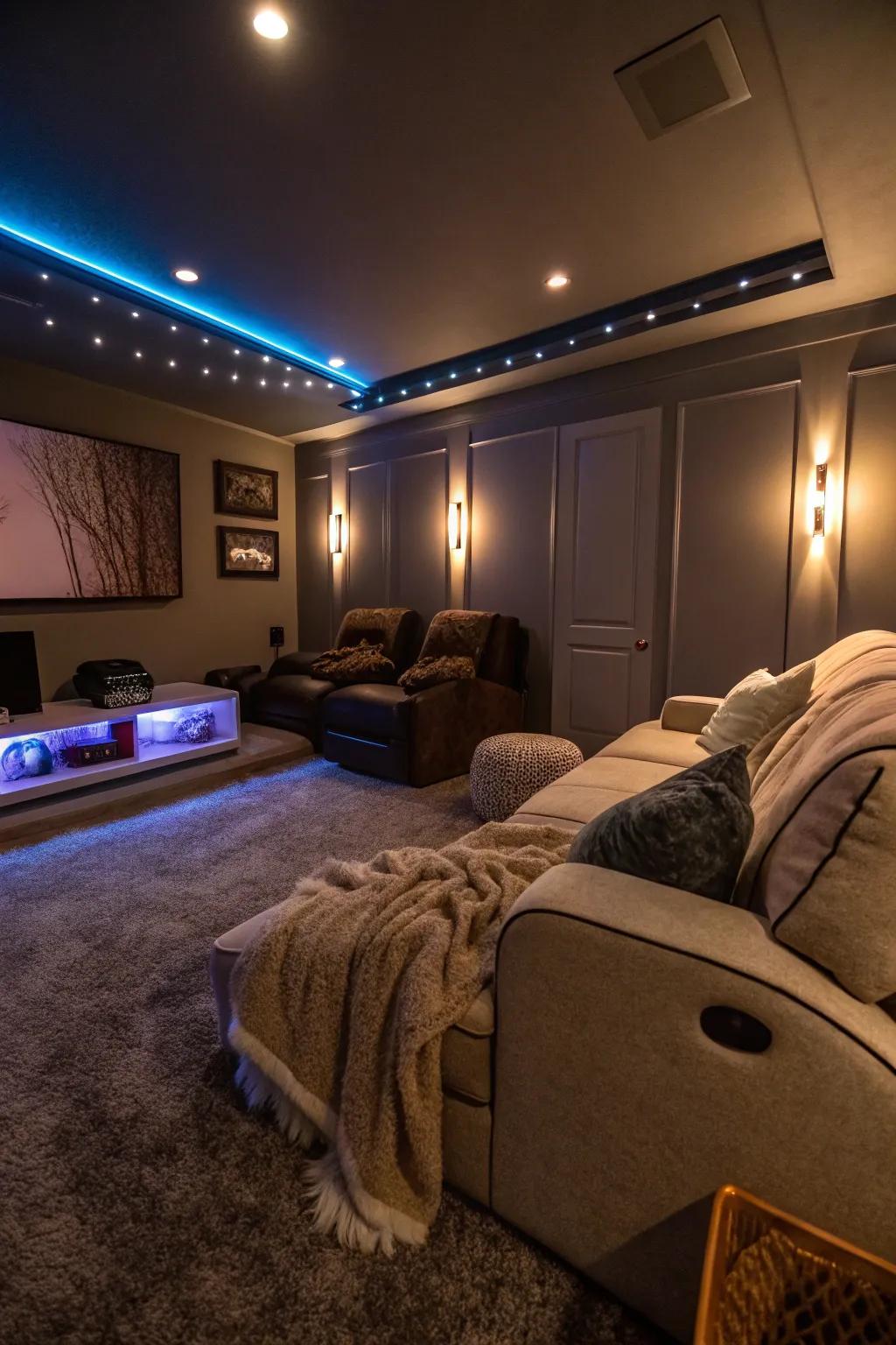 Ambient lighting creates the ideal atmosphere for watching movies.