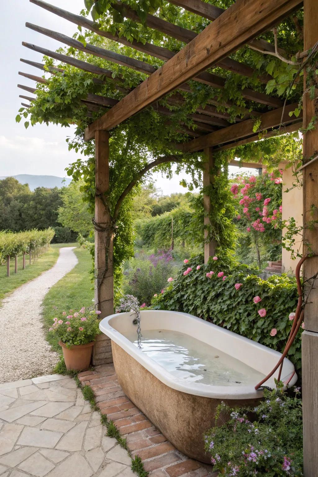 Balance shade and sunlight with a gazebo over your bathtub.