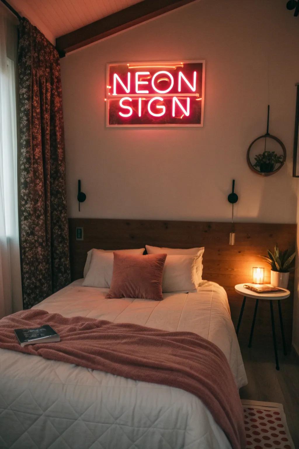 Refine your slumber space atmosphere using a cozy neon display.