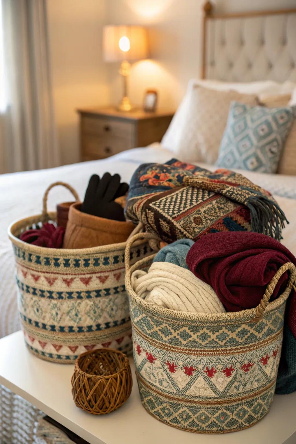 Stylish baskets provide both utility and aesthetic appeal.