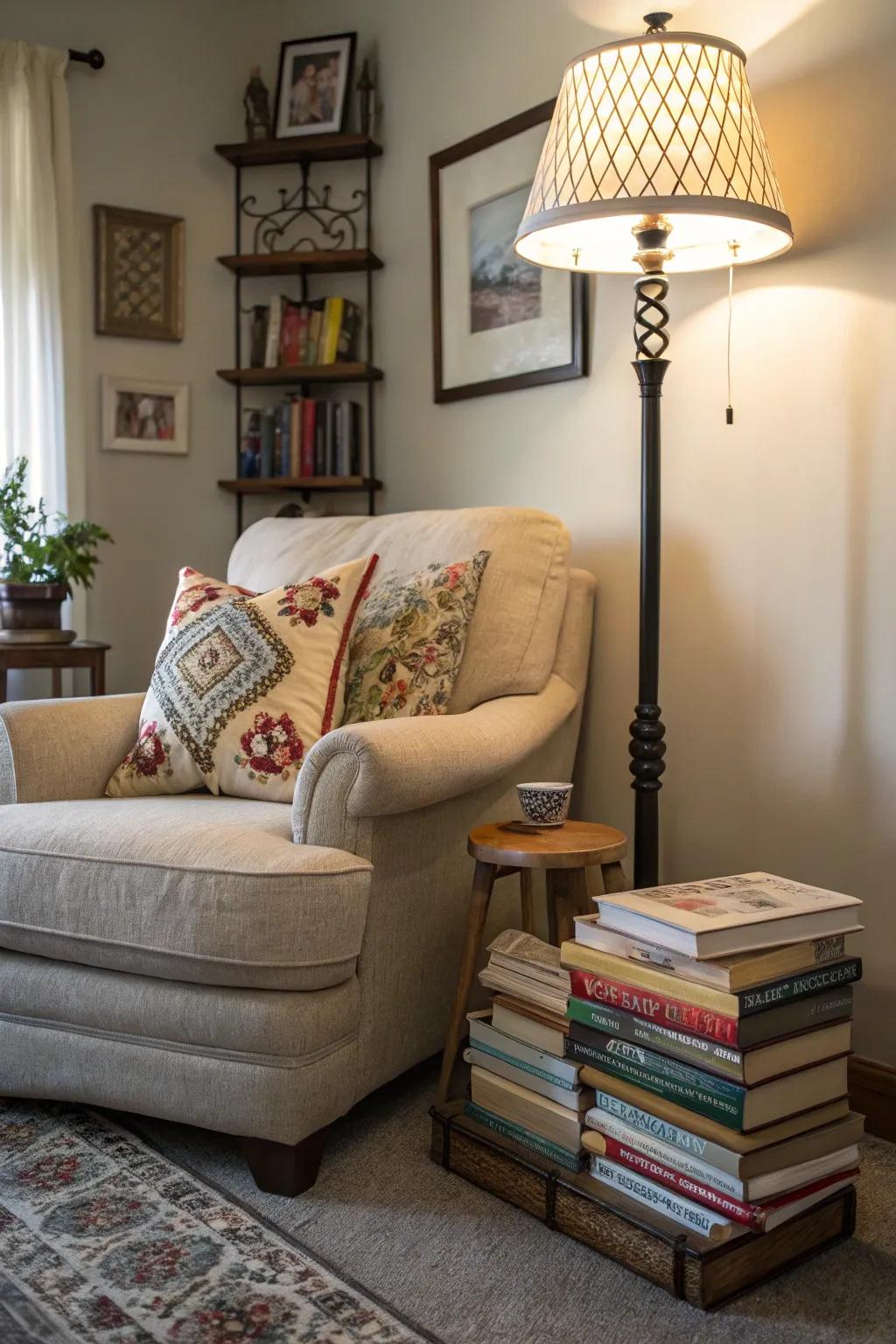 A designated reading corner encourages relaxation and education.