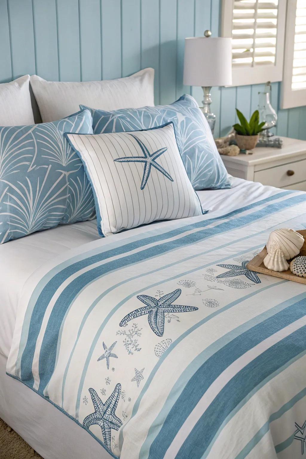 Ocean-themed bedding can transform your sleep space into a coastal retreat.