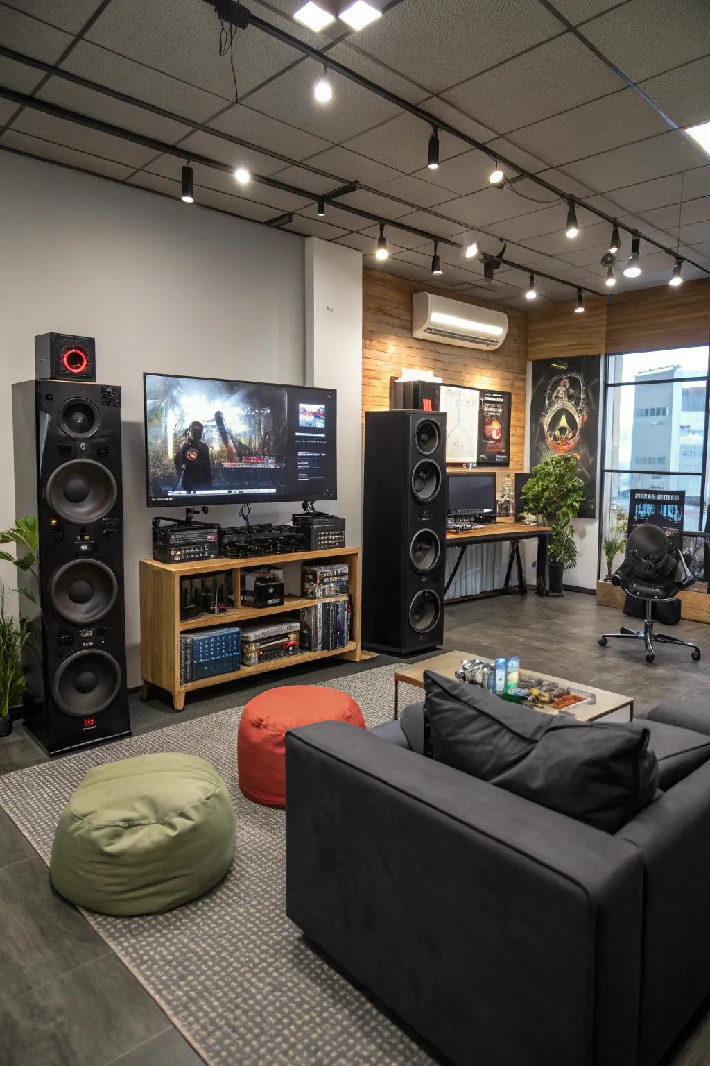A high-end audio system that provides an immersive gaming and work environment.