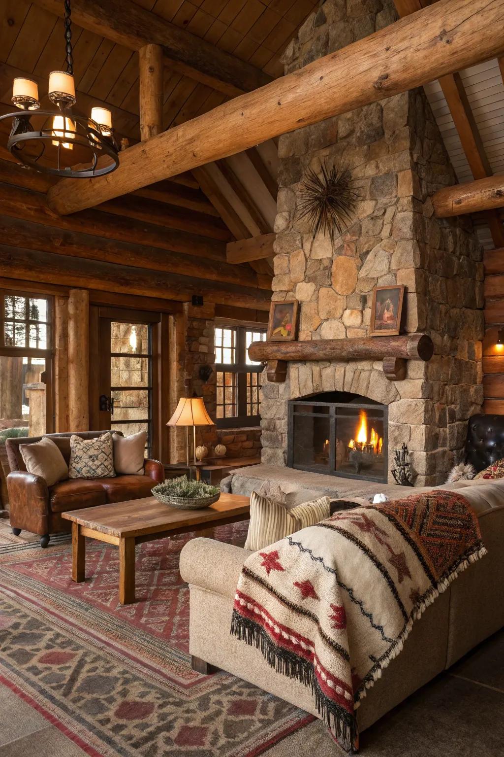 Country-style lodge interior displaying an earth-inspired color scheme and comfortable furnishings.